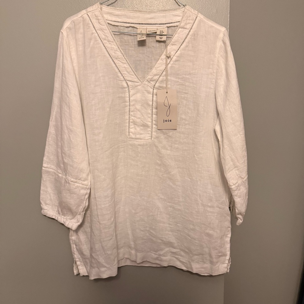 Joie 100% Linen White V-Neck Tunic Top Medium NWT Anthropologie